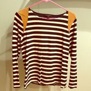 J. Crew Boat Neck Suede Trim Shirt